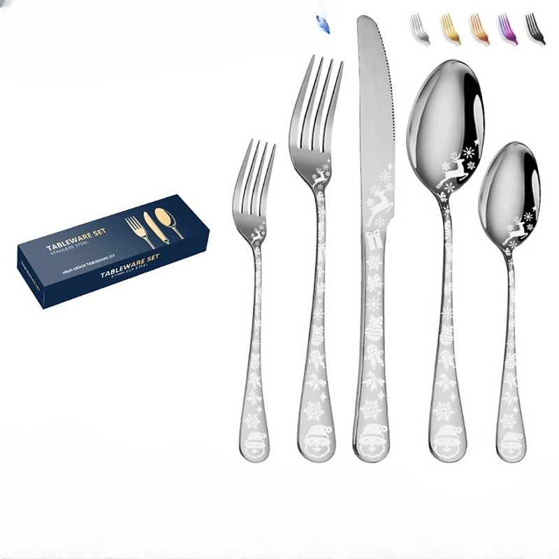 20/40 Piece Christmas Tableware Set for 8, Black Flatware set Service for 8,Unique Christmas Tree Snowflake Pattern DesignSatin Finish Cutlery for 8,Dishwasher Safe