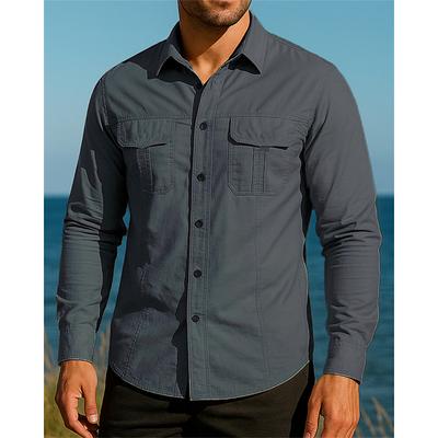 Men's Hiking Shirt Military Shirt Waterproof Shirt Long Sleeve Turndown Shirt Top Outdoor Breathable Nylon Black Army Green Khaki Hunting Fishing Camping / Hiking / Caving