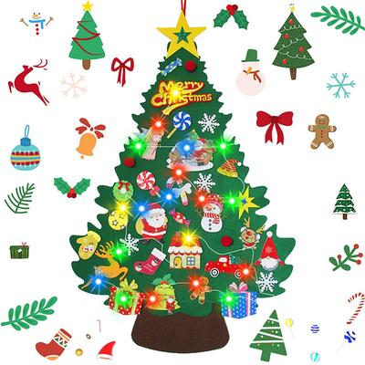DIY Felt Christmas Tree with Lights, 30 Detachable Ornaments 40 Colorful LED Lights, Craft for DIY Christmas Decorations for Toddlers, Xmas Gifts, Door Wall Hanging