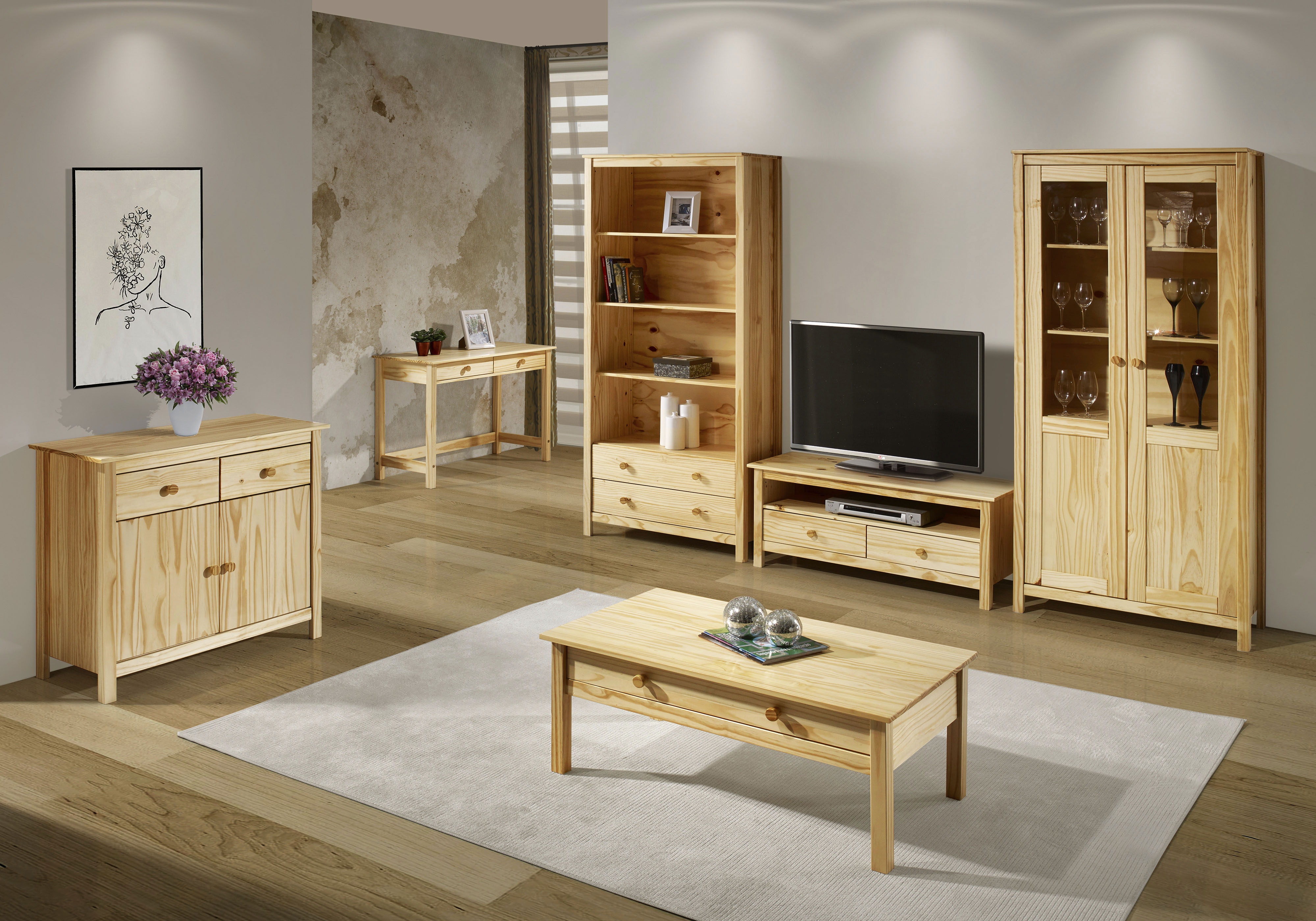 TV-Board HOME AFFAIRE, beige (natur), B:110cm H:47cm T:39cm, Massivholz, Sideboards, TV-Board, mit Kabeldurchführung