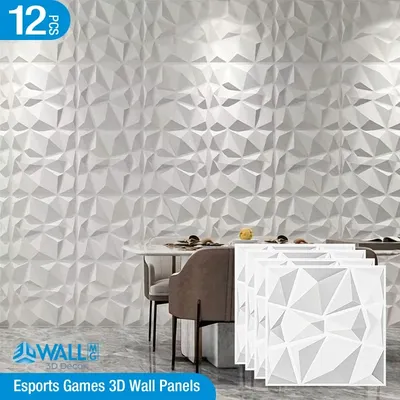 30 x 30 cm, 12 Stück, dekorative 3D-Wandpaneele im Diamant-Design, mattschwarz, Tapeten-Wandbild, Fliesen-Panel-Form, 90er-Jahre-ästhetische Raumdekoration Image