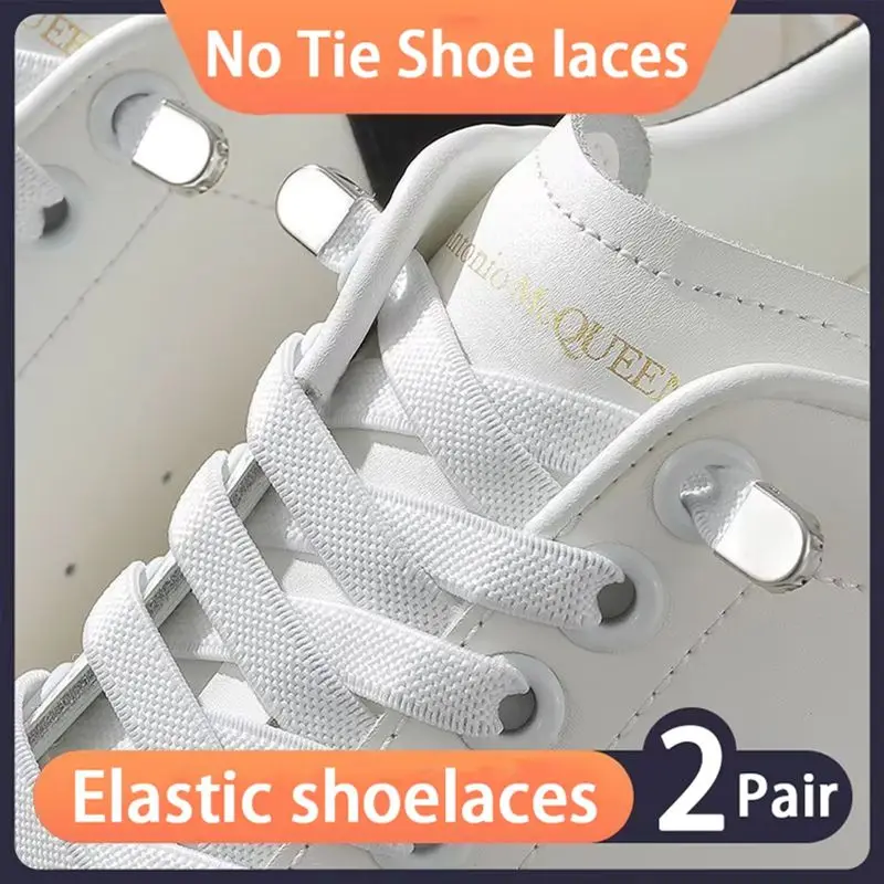2 Paar elastische Schnürsenkel für Sneakers, ohne Krawatte, 8 mm breit, flache Schnürsenkel für Kinder und Erwachsene, schnelle schuhelastische Schnürsenkel, Sneakers-Schnürsenkel-Zubehör Image