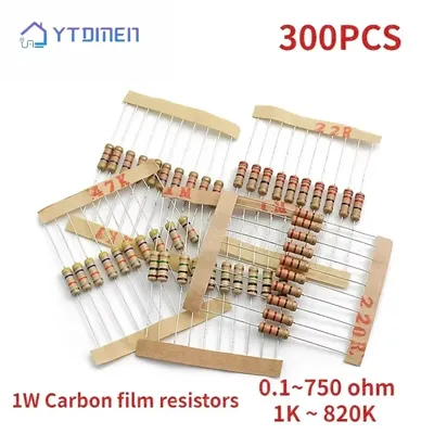 300-teiliges Widerstands-Sortiment-Set, 1 W, 30 Werte x 10 Stück Kohlefilm-Kit, 0,1 R-750 R/1 K ~ 820 K, Widerstände, 5 % Widerstand, 1 K, 10 K, 100 K Image