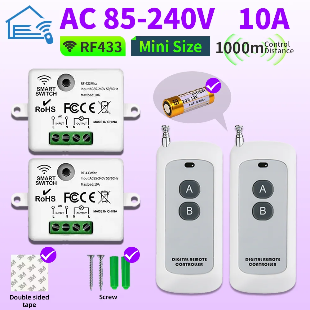 Drahtloses RF-intelligentes Fernbedienungsschaltmodul, 433 MHz, 220 V/110 V, Ein-Tasten-Steuerung, kein Repeater, neutrale Leitung, Mini-Mod Image