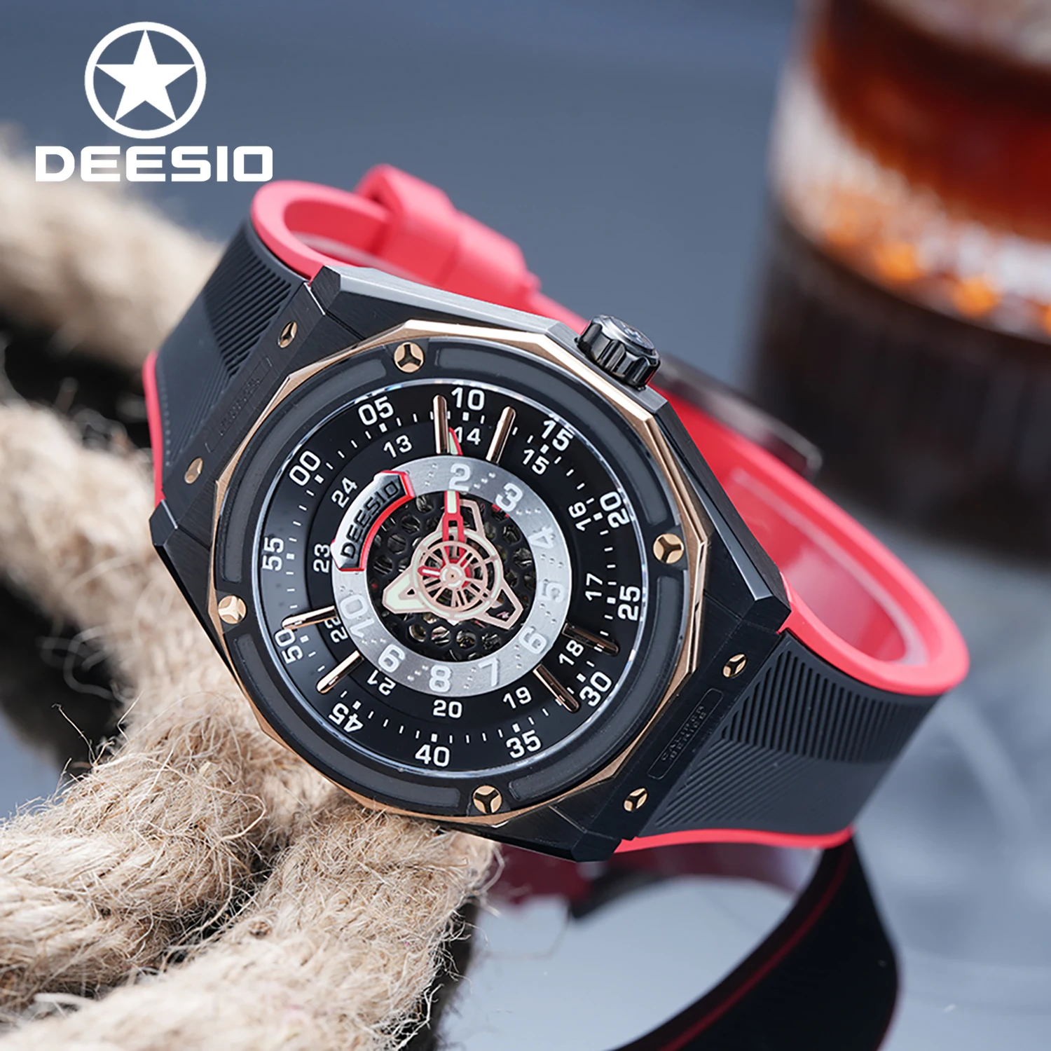 Deesio Herren-Armbanduhr, automatisch, mechanisch, luxuriös, Saphirglas, 316L-Edelstahlgehäuse, Fluor, wasserdicht, großes Zifferblatt, Kleid, Geschenke Image