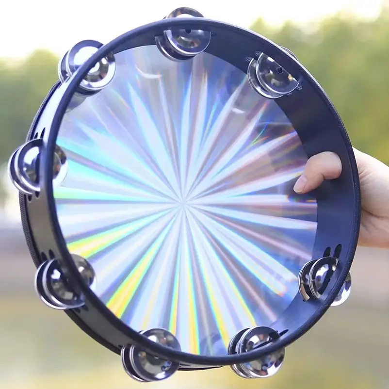 Orff Musikinstrumente 10-Zoll-Laser-Tamburin Hochwertiges Schlaginstrument für KTV Party Jingle Bell Handrassentrommel Image