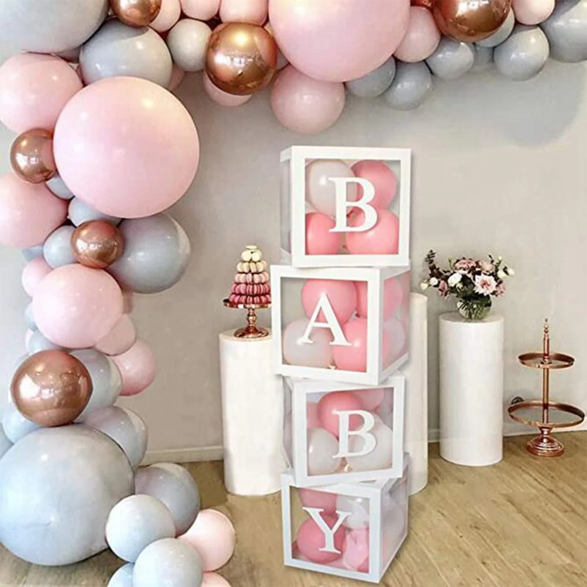 4 Teile/satz BABY Transparent Ballon Box Eine Dekorative Prop Für Die Atmosphäre Der Geburtstag Party Szene Image