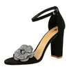 Bankett Super High Heel Runde Kopf frauen Schuhe Wildleder Strass Blume One-wort Schnalle Starke Ferse Sandalen Frauen schuhe