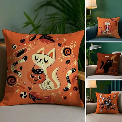 Halloween süße lebendige orange Katze Kissenbezug Plüsch Stoff weiche doppelseitige Druck Sofa Kissenbezug Wurfkissenbezüge Image