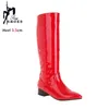 Low Heel Stiefel für Frauen 2024 Mode bequeme weiche Leder High Heels Winter spitzen Zehen Slip-On Damenschuhe große Größe 34-43