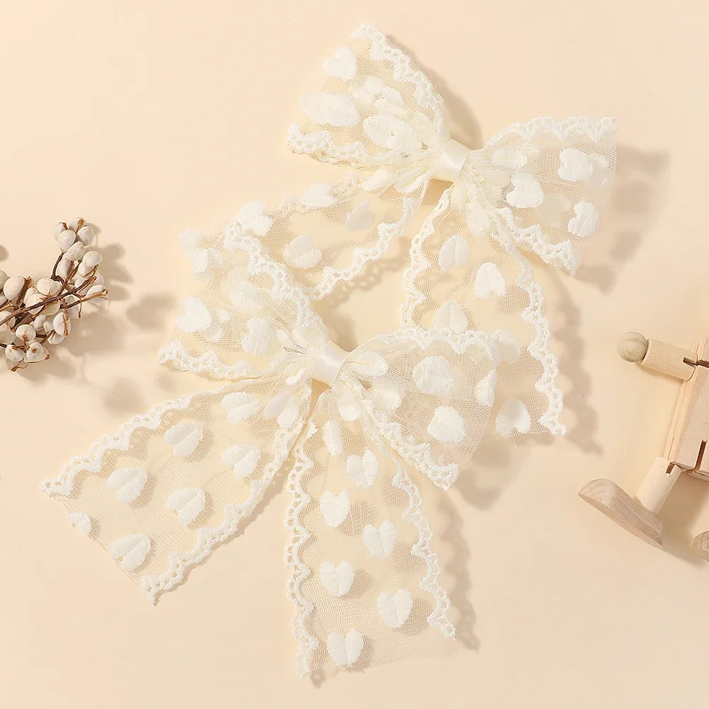 2 Teile/satz Valentinstag Spitze Bowknot Haar Clips für Baby Mädchen Süße Herz Haarnadel Barrettes Kinder Headwear Haar Zubehör Image