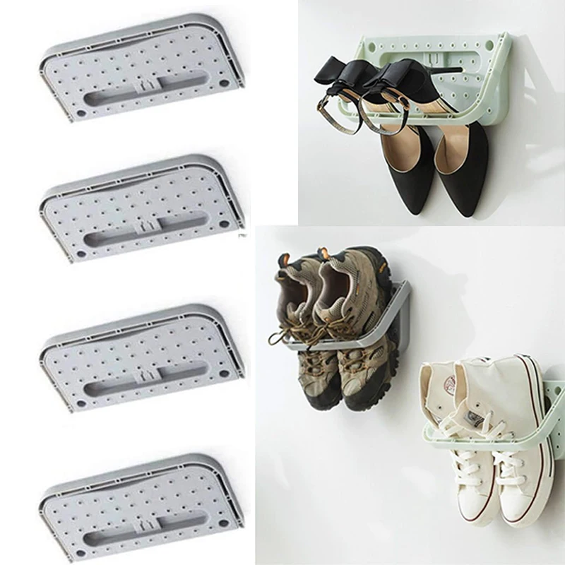 4 Teile/satz Hängen Kunststoff Schuh Rack Wand Halterung Kreative Klapp Organizer Camper Schuhe Lagerung Regal Klebstoff Schuh Halter
