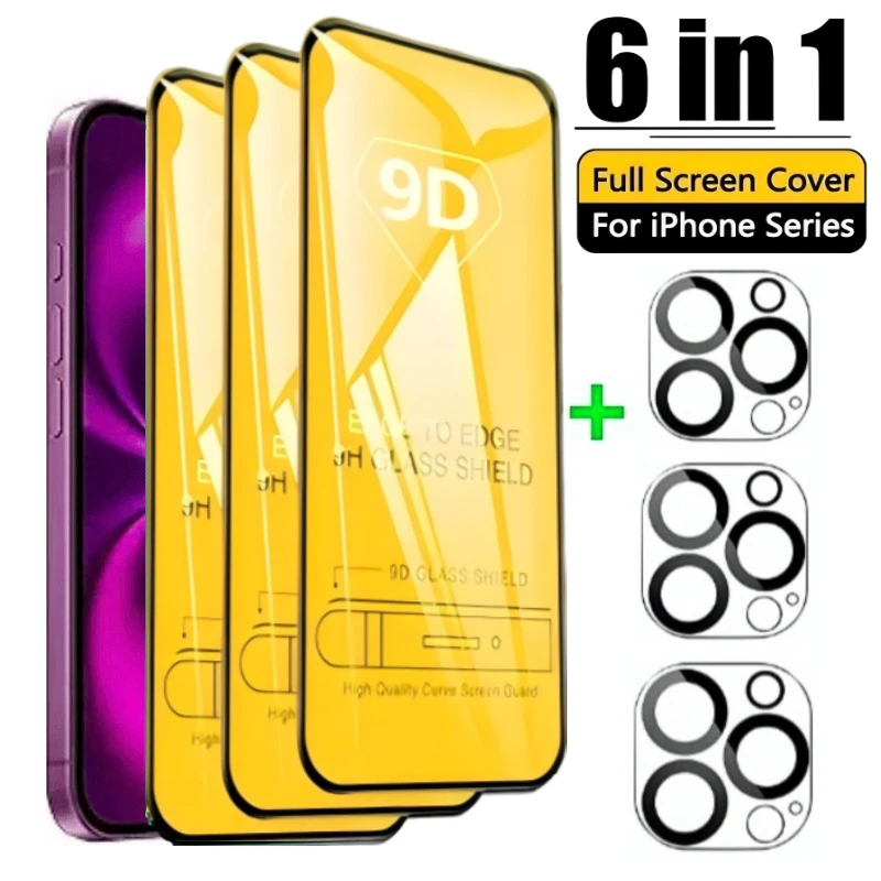 6-in-1 HD Clear Full Screen Protector für iPhone 17 16 15 14 Pro Max 16e Kamera Objektiv Film für iPhone 12 13 11 Pro 16 15 14 Plus Image