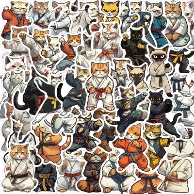 50 Stück Cartoon Kung Fu Katze Graffiti Aufkleber – wasserfeste Dekoration für Gitarren, Notizbücher und Gepäck DIY (Anime Worlds Store) Image