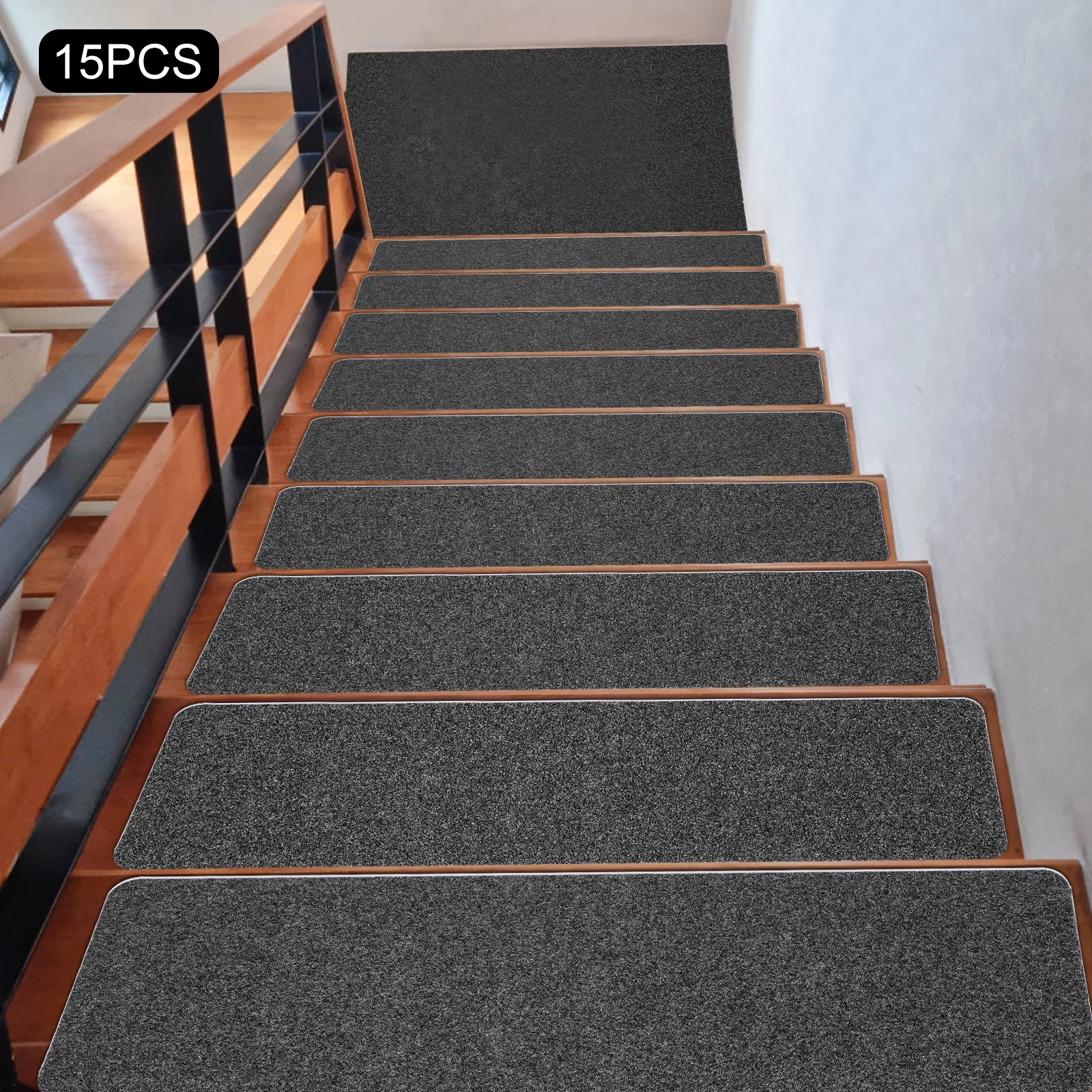 15 Stück selbstklebende Treppenmatten, rutschfester Treppenteppich, Innentreppenmatte, Heimdekorationen Image