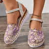 Sandalen Damen Geflochtene Espadrille Knoten Knopf Knöchelriemen Keilsandalen Leinenkeil Sommer 6 cm Absatz Plateau Espadrilles Schuhe