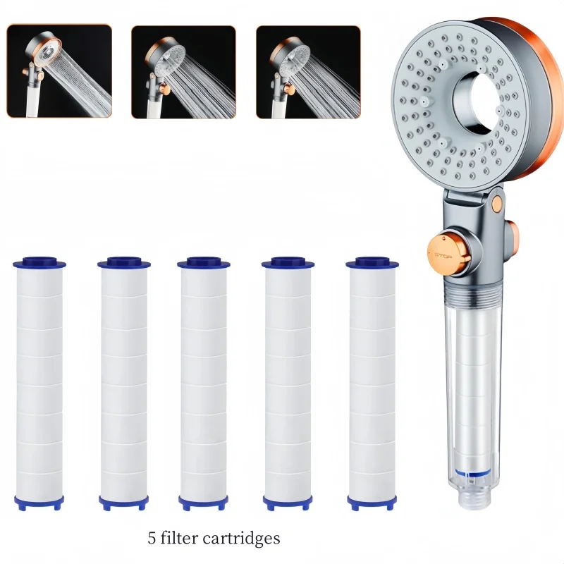 Duschkabine mit Filter, Hochdruck-Duschkopf mit 3 Modi, wassersparende Badezimmerduschen, Regenduschkopf