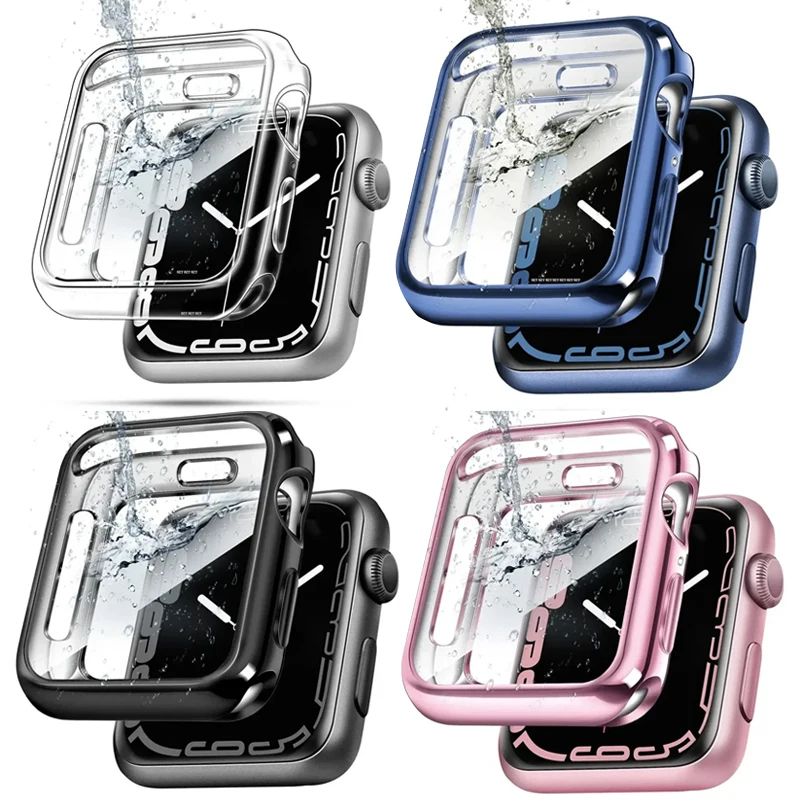 TPU-Abdeckung für Apple Watch-Gehäuse, Serie 9, 8, 7, 6, 5, 4, 3, SE 41 mm, 45 mm, 42–44 mm–40 mm, Displayschutzfolie, Zubehör für Apple Watch-Armband Image