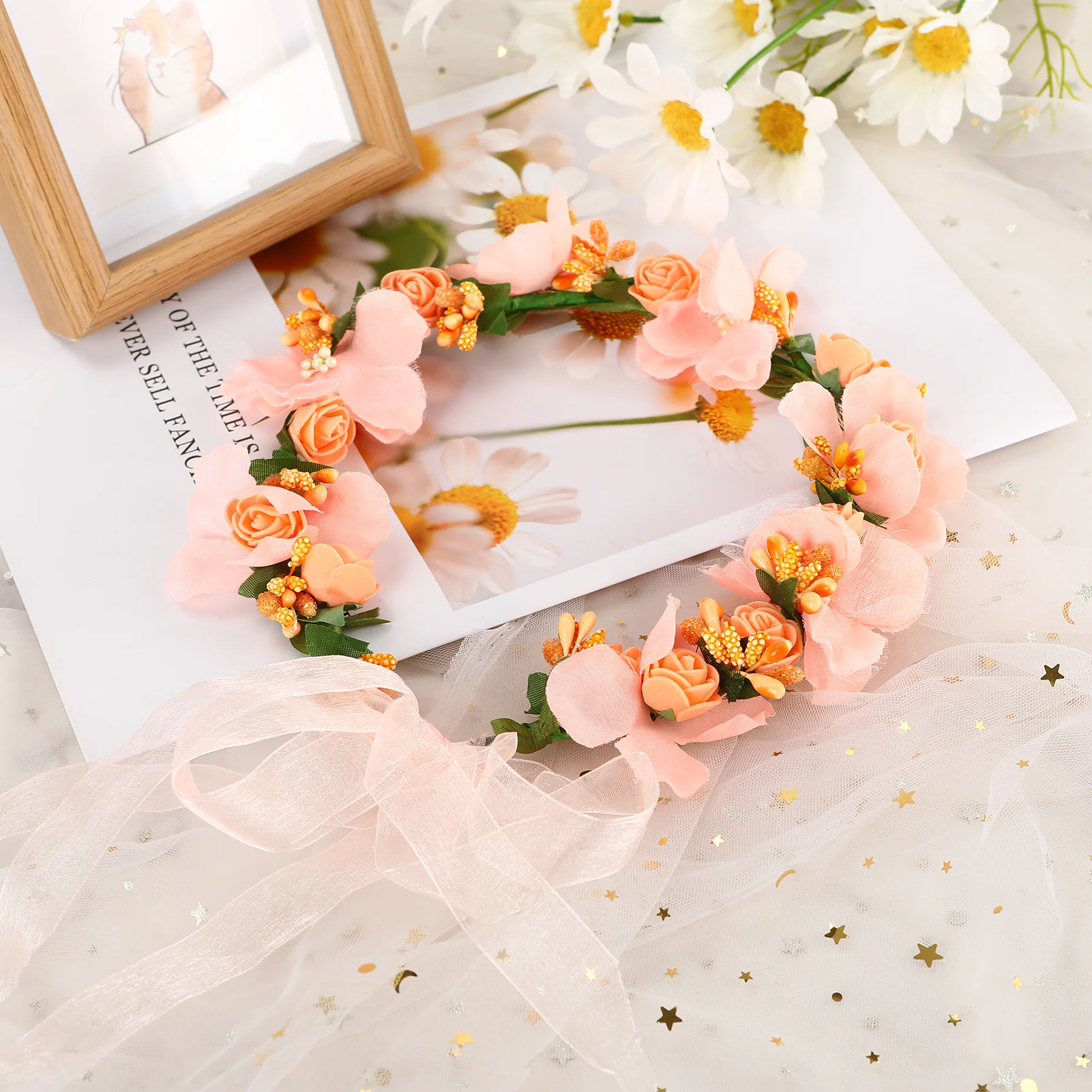 Böhmische Blumenkrone, Haarschmuck, Blumen-Stirnband für Frauen und Mädchen, Braut, Hochzeit, Festival, Party-Dekoration Image