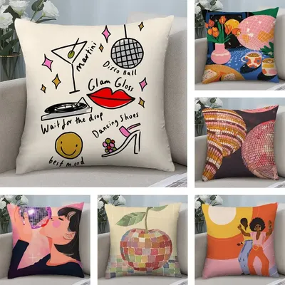 Art Disco Kissenbezug, kurzer Plüsch, doppelseitiger Druck, quadratisch, Dekokissenbezüge, Sofa, Zuhause, Kissen, Dekor Image