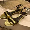 Sexy Gold Kitten Heel Sandalen Damen Sommer Offene Spitze Knöchelriemen Kleid Slide Schuhe Elegante Hochzeit Brautschuhe Pumps für Damen