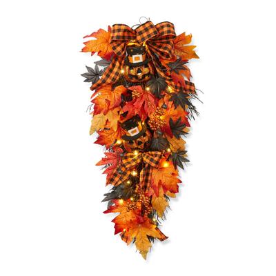 Pre-Lit Pumpkin Swag by BrylaneHome in Black Orange