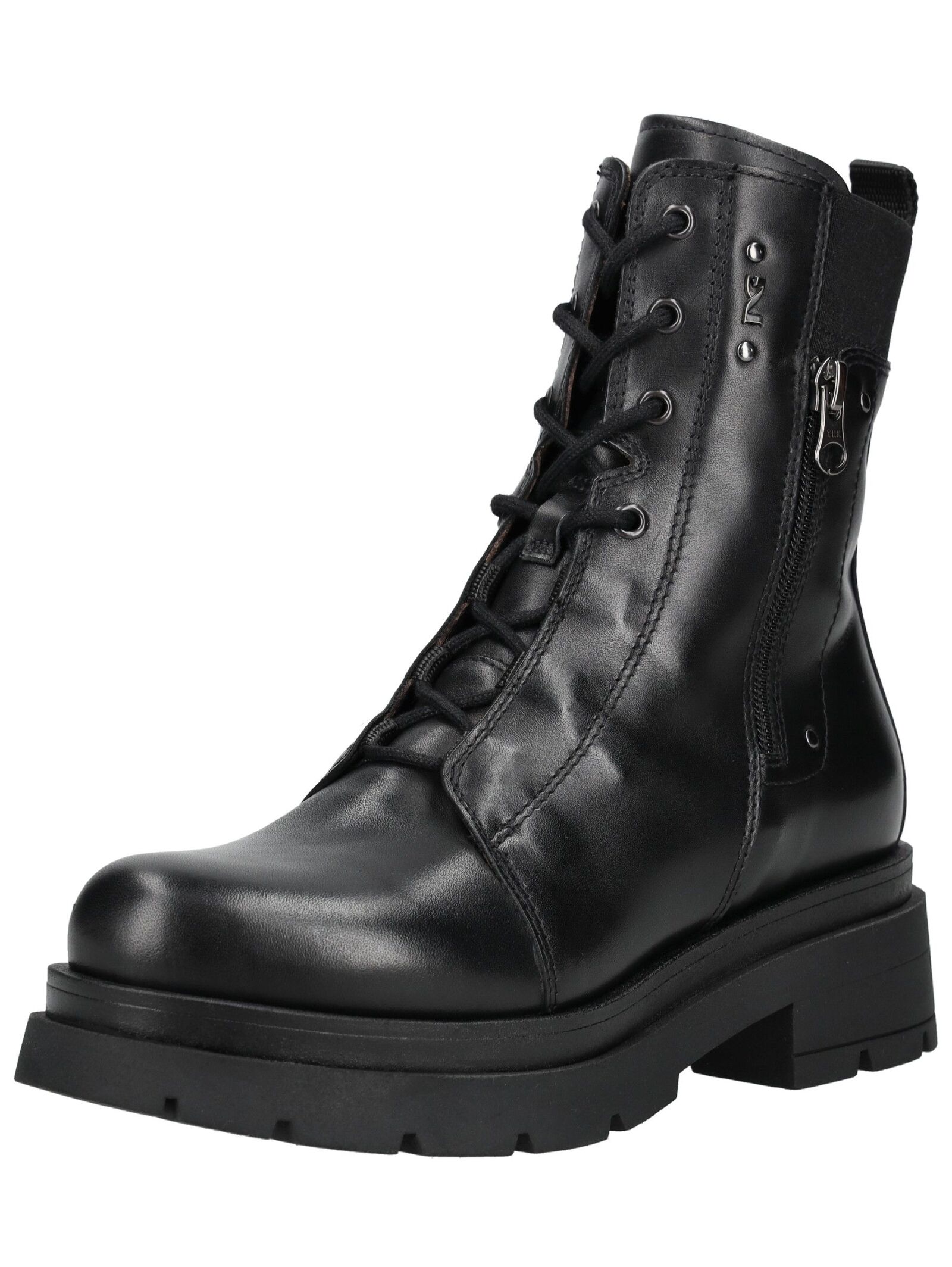 Schnürstiefelette NERO GIARDINI "Nero Giardini Stiefelette Leder/Textil", Damen, Gr. 38, schwarz, Leder, Textil, Schuhe