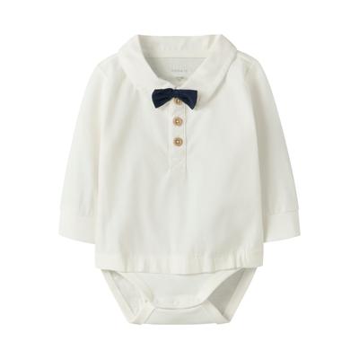 Body NAME IT "NBMNOLLER LS BODY", Baby, Gr. 68, N-Gr, weiß (cloud dancer), Sweatware, Obermaterial: 100% Baumwolle, unifarben, casual, regular fit, Rundhals, Langarm, Bodies Image
