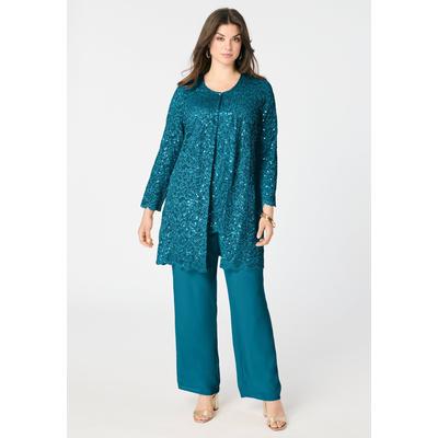 Plus Size Women's Sequined Lace Jacket Pant Set by Roaman's in Classic Red (Size 26 W)