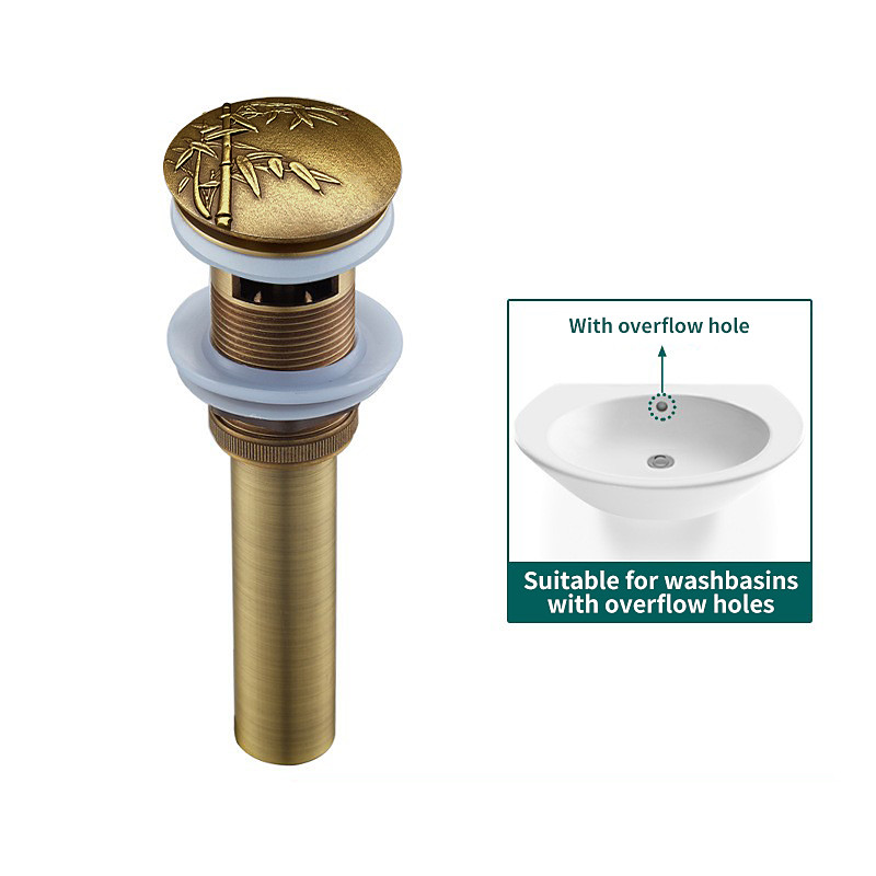 Brass Pop Up Sink Drain Stopper with Overflow Bathroom Faucet Vessel Vanity Sink Drainer