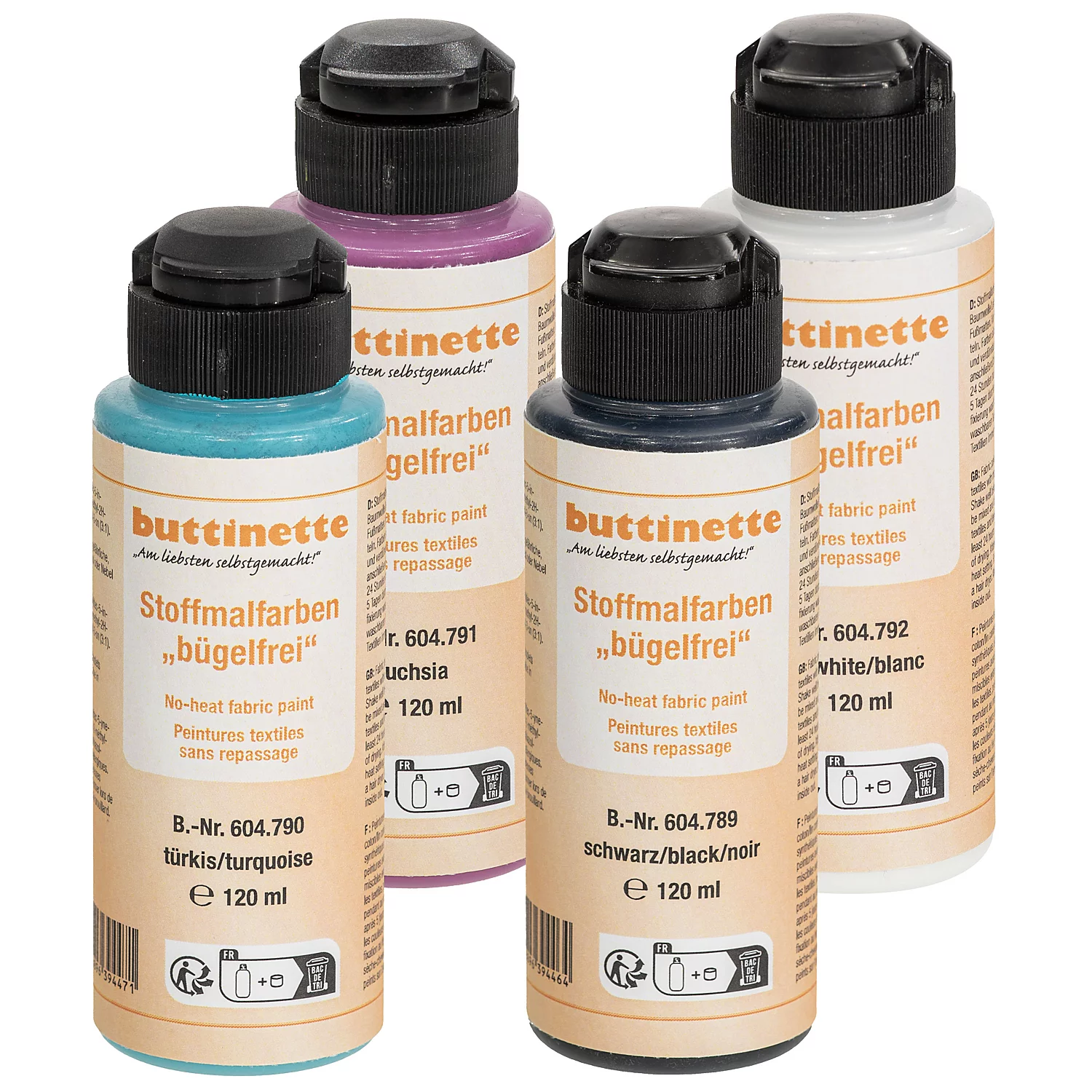 buttinette Peinture textile sans repassage dans différentes couleurs, 120 ml