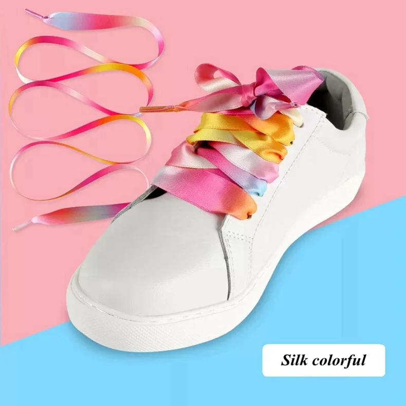 Gradient Shoelaces For Sneakers, Colorful Flat Shoe Laces For Casual Canvas Shoes, Sports Shoes, Trainers & Streetwear silk Colorful 90cm