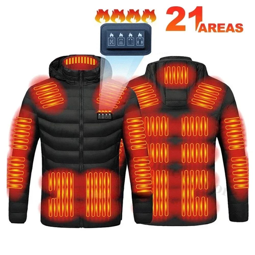 Heated Jacket For Men With 21 Heating Zones USB Winter Coat 5xl 21f Areas Black