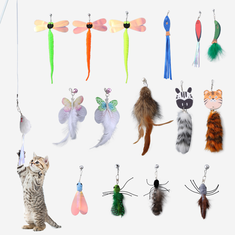 Cat Stick Toy Replacement Heads: Insect, Ocean, Plush Series With Bell Feather Teaser For Various Cats Pet Supplies M