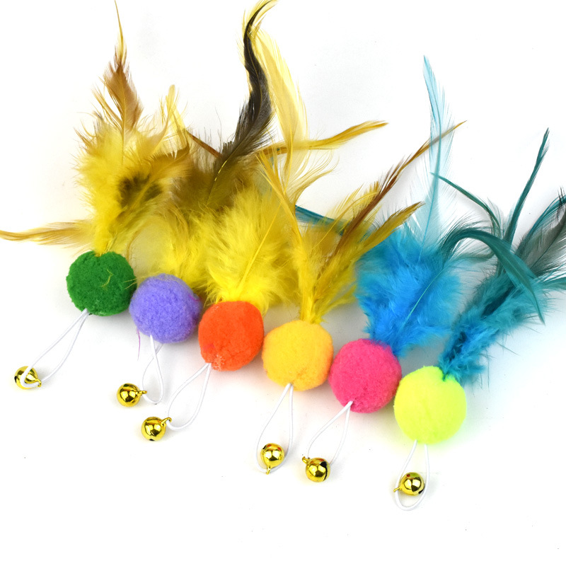 Colorful Cat Rainbow Ball Toy: Replaceable Striped Stick Head With Feather, Bell Interactive Kitten Play Accessory Color: 1 2