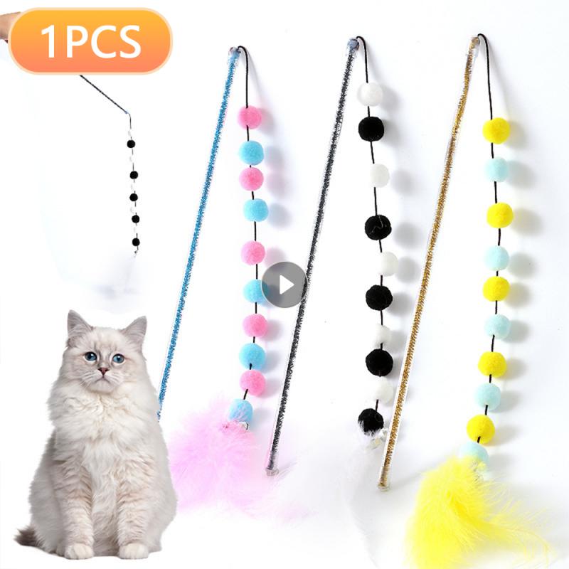 Interactive Cat Toys: Feather Stick & Plush Ball For Kitten Play | Durable & Fun Pet Supplies WHITE