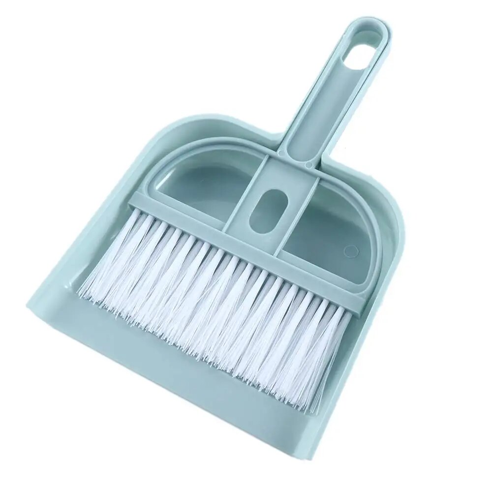 Mini Nordic Color Desktop Broom Set: Small Brush & Dustpan For Household Cleaning blue