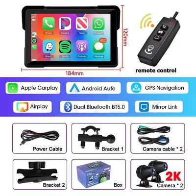 Motorcycle CarPlay Android Auto DVR Navigation Display Waterproof Monitor 64g 7 Inch 2k Dvr