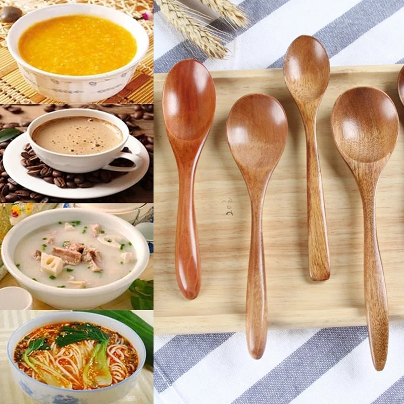 1PC Wooden Spoon Kitchen Cooking Utensil Tool Long Handle Teaspoon Soup Spoon Tableware Honey Milk Wooden Spoo 5