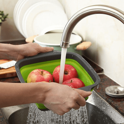 Silicone Folding & Draining Basket Makes Washing Fruits & Vegetables Easy Green 18.5X24.5cm