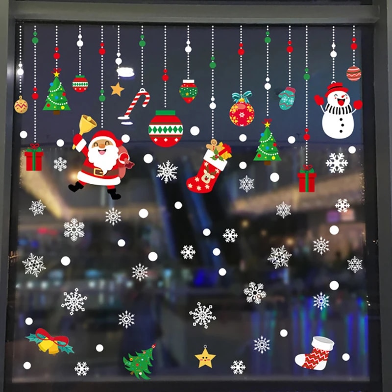 Festive Christmas Snowflake Window Stickers & Wall Decals For Home Decor Holiday Decoration Supplies C