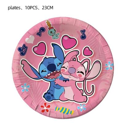 Disney Lilo & Stitch Pink Angel Birthday Party Tableware Set Disposable Supplies For Baby Showers, Weddings, And More! 10pcs 9inches Plates