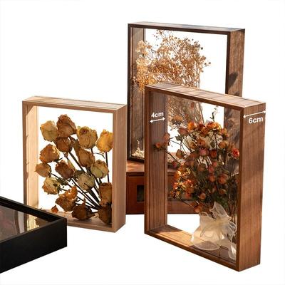 4cm Deep Transparent Shadow Box Frames For Crafts & 3D Picture Memorabilia Wooden Tabletop Bouquet Display Flower Case Wood Color Frame 15X20cm 8inch