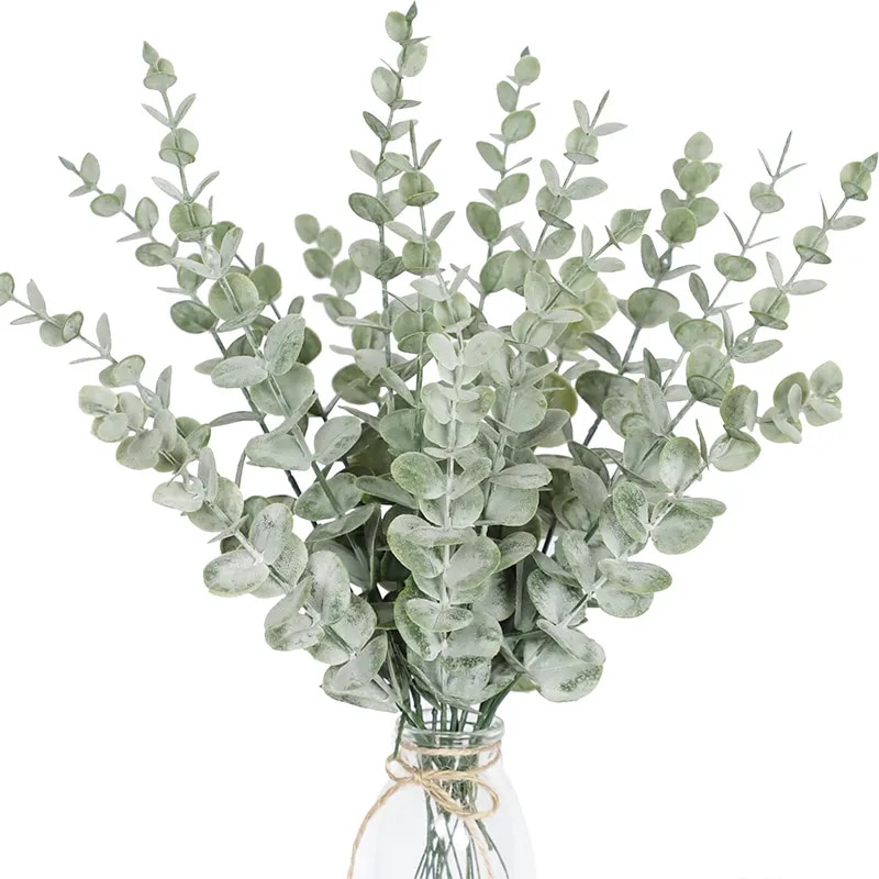 Green Eucalyptus Leaves: Artificial Branches For Home Garden Dark Green 15pcs
