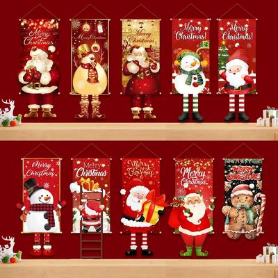 Merry Christmas Decorations: Santa Claus Hanging Flag, Xmas Gifts, Ornaments, New Year 2024 Navidad Natal Home Decor 1