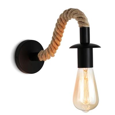 Retro Industrial Decor Wall Lamp | Hemp Rope, E27 Edison Bulb, Iron | Indoor Loft LED Wall Light With ST64 Bulb