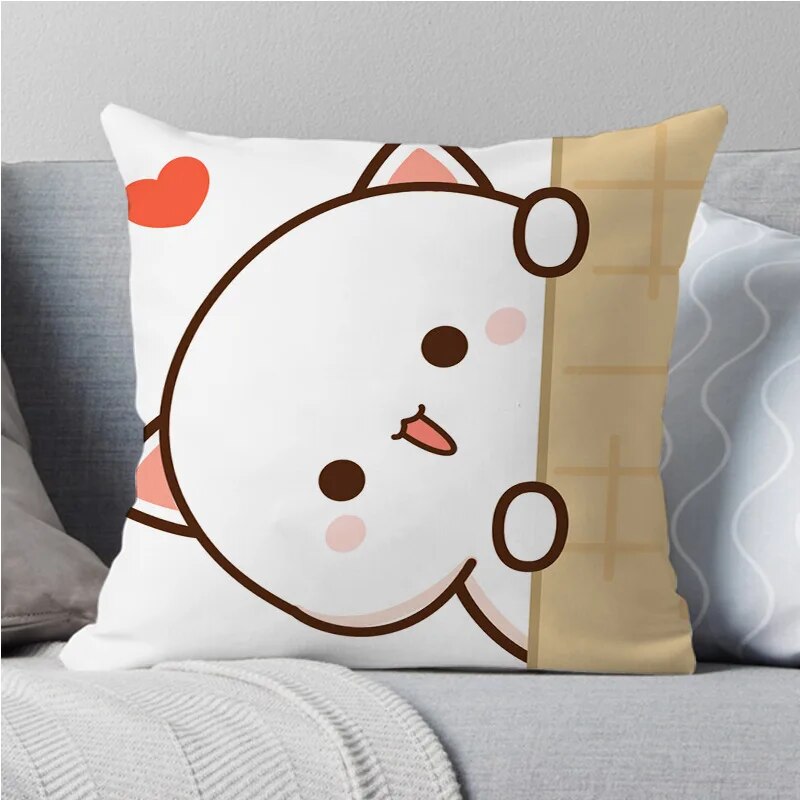 Kawaii Mocha Mochi Peach Cat Pillowcases Cute Throw Pillow Covers For Home Decor 15596 40x40cm