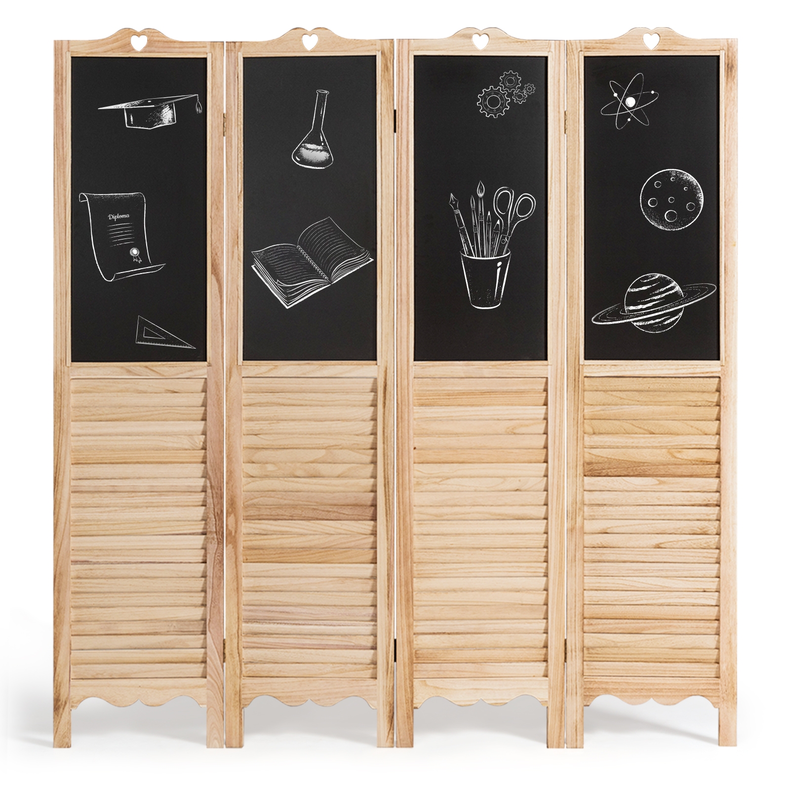 4 Panel Folding Privacy Room Divider Screen With Chalkboard Erasable & Space Saving 4 Panel Folding Privacy Room Divider Screen With Chalkboard Erasable & Space Saving