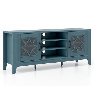 Farmhouse TV Stand With Adjustable Shelves, Sturdy Teal Blue Entertainment Console Farmhouse TV Stand With Adjustable Shelves, Sturdy Teal Blue Entertainment Console