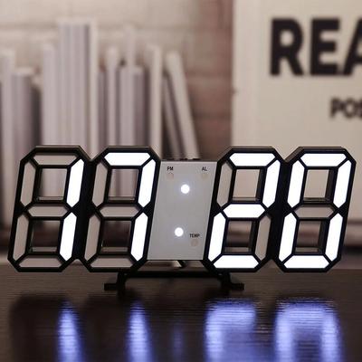 3D LED Digital Clock Glowing Night Mode Adjustable Wall & Table Decoration For Living Room Black Frame White